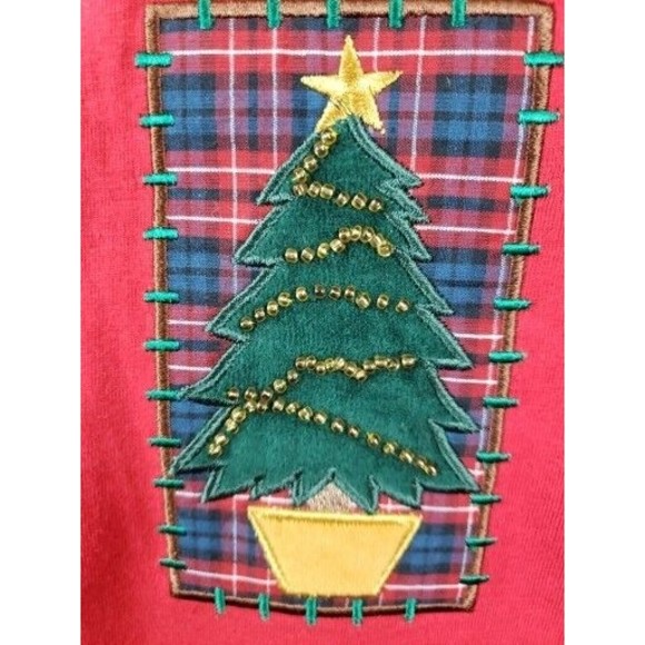 Victoria Jones Womens top red 2X long /sleeve tee Christmas tree NEW - Picture 2 of 10